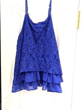 Disney D'signed royal / cobalt blue pretty tank top with mesh ruffles and lace